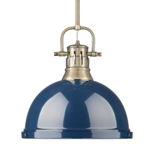 Golden 3604-L AB-NVY - Yep by Golden Lighting Duncan 1-light 14in Rod Hung Pendant in Aged Brass and Navy Blue shade